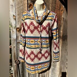 CUTE ! SOFT! COZY! WARM! Lightweight tribal cowl neck pullover by Viamor, S